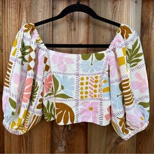 Floral Patchwork Puff Sleeve Top
